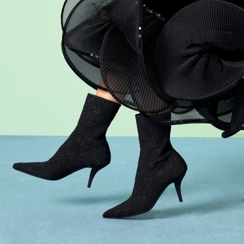 NEW GUCCI Demi Logo-Jacquard Metallic Stretch-Knit Ankle Boots EU 37 $1,250 - Picture 3 of 12